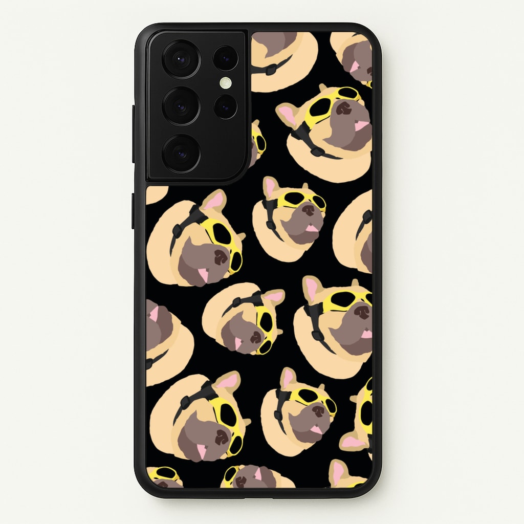 Frenchie With Goggles Pattern - Dog Patterns Phone Case for Galaxy S21 Ultra