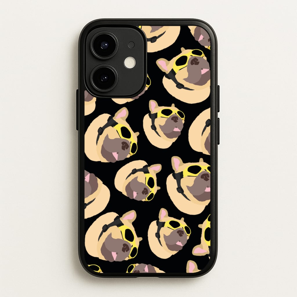 Frenchie With Goggles Pattern - Dog Patterns Phone Case for iPhone 12 / 12 Pro