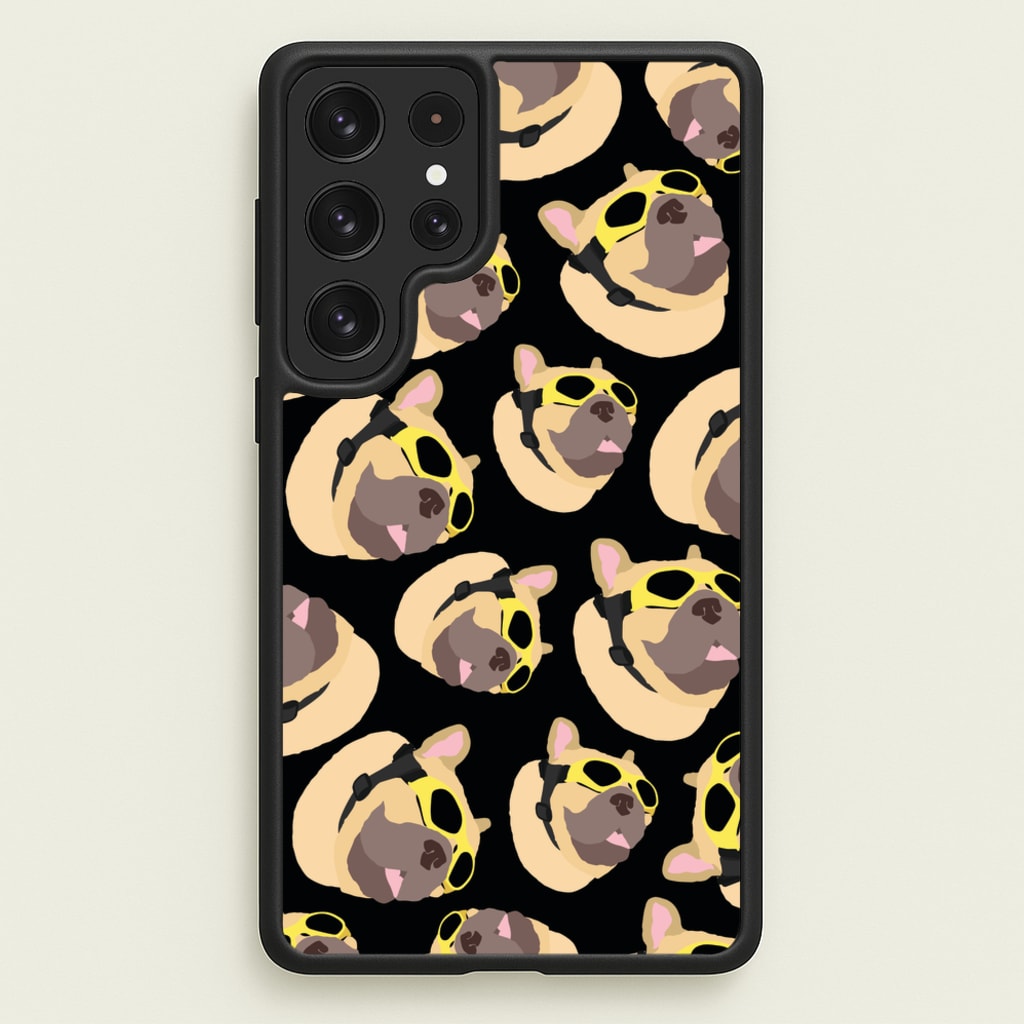 Frenchie With Goggles Pattern - Dog Patterns Phone Case for Galaxy S23 Ultra