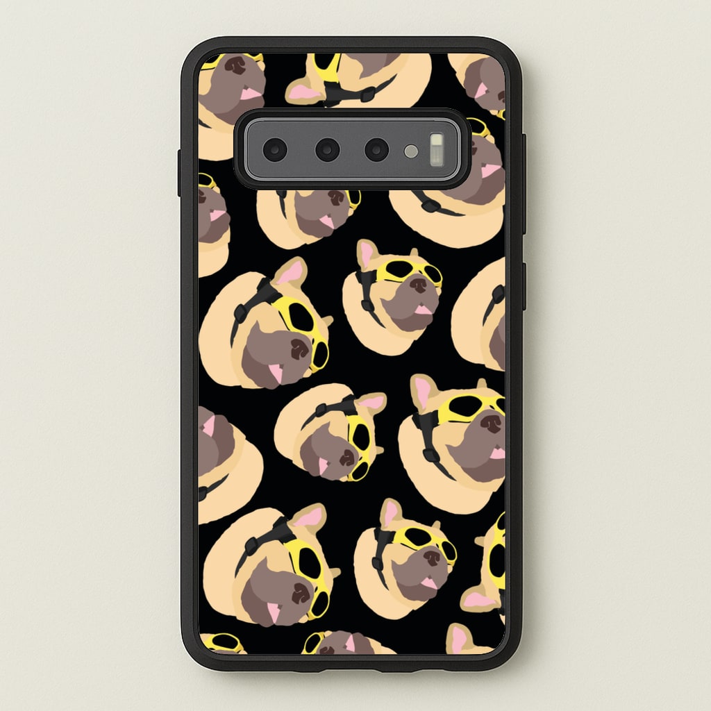 Frenchie With Goggles Pattern - Dog Patterns Phone Case for Galaxy S10 Plus