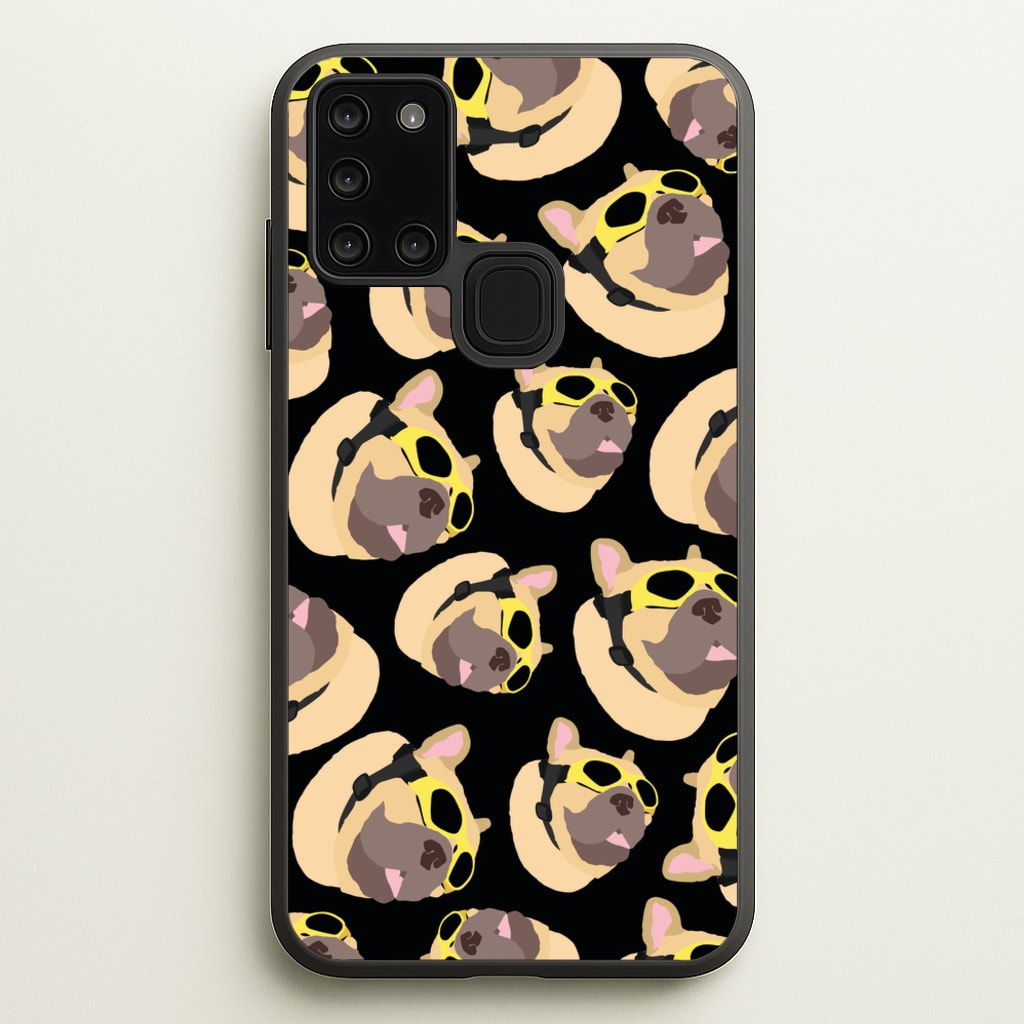 Frenchie With Goggles Pattern - Dog Patterns Phone Case for Galaxy A21s