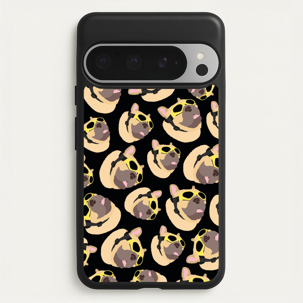Frenchie With Goggles Pattern - Dog Patterns Phone Case for Google Pixel 9 Pro XL