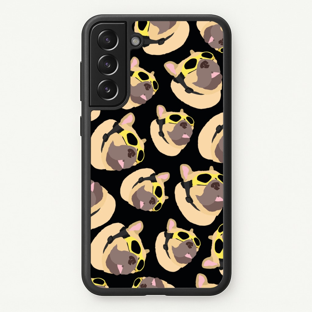 Frenchie With Goggles Pattern - Dog Patterns Phone Case for Galaxy S22 Plus