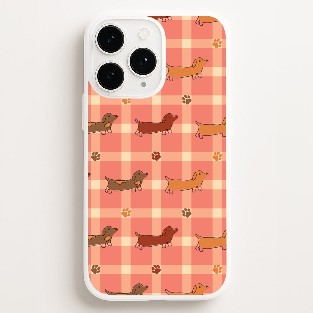 Tartan Dachshunds And Paws Pattern - Dog Patterns Phone Case for iPhone 16 Pro Max