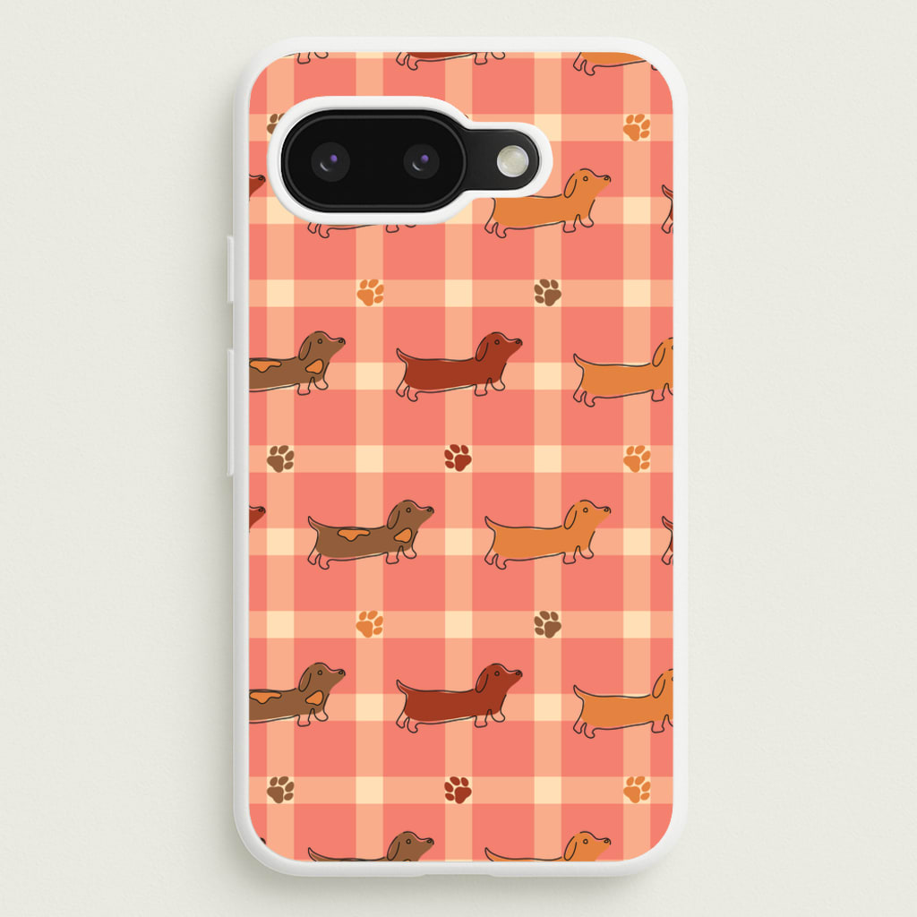 Tartan Dachshunds And Paws Pattern - Dog Patterns Phone Case for Google Pixel 9a