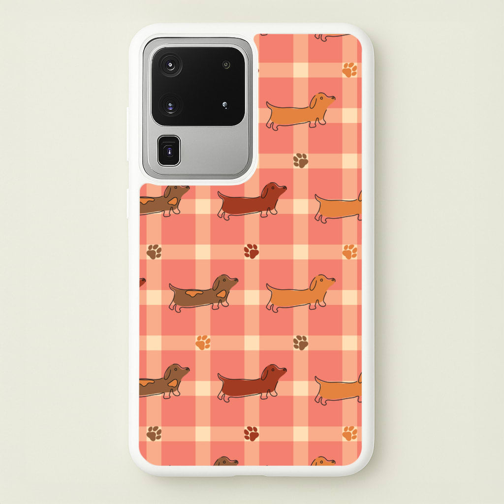 Tartan Dachshunds And Paws Pattern - Dog Patterns Phone Case for Galaxy S20 Ultra