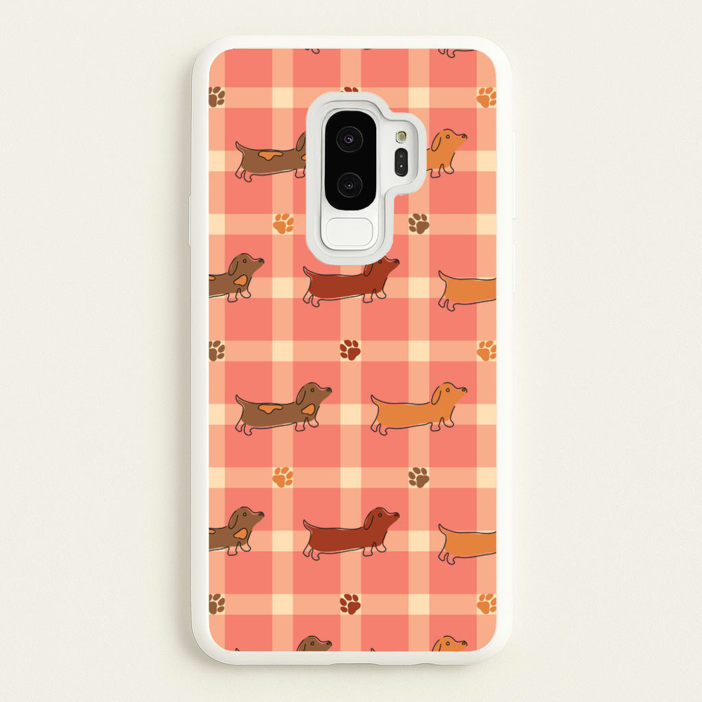 Tartan Dachshunds And Paws Pattern - Dog Patterns Phone Case for Galaxy S9 Plus