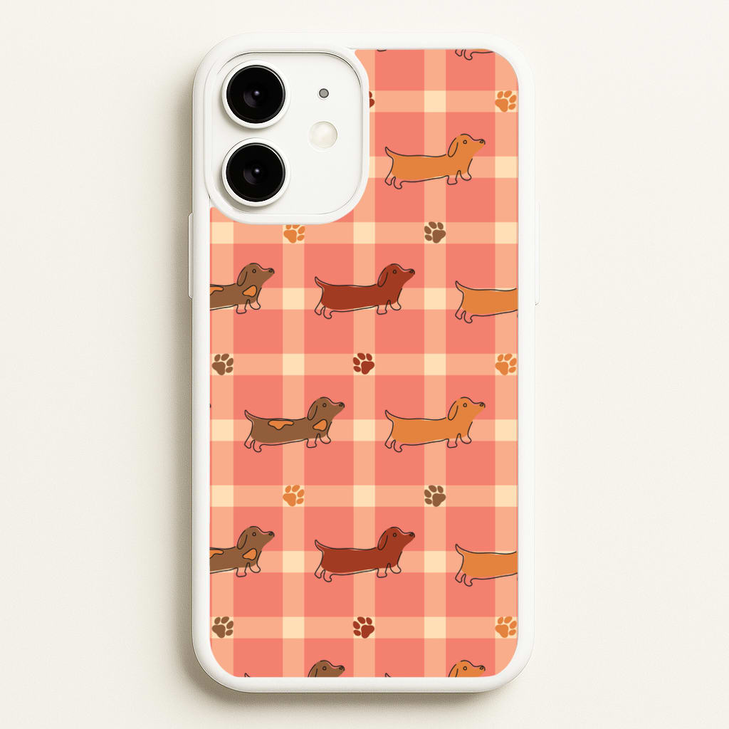 Tartan Dachshunds And Paws Pattern - Dog Patterns Phone Case for iPhone 11