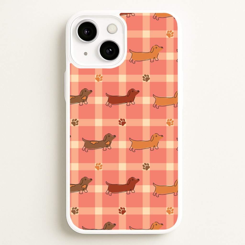 Tartan Dachshunds And Paws Pattern - Dog Patterns Phone Case for iPhone 13