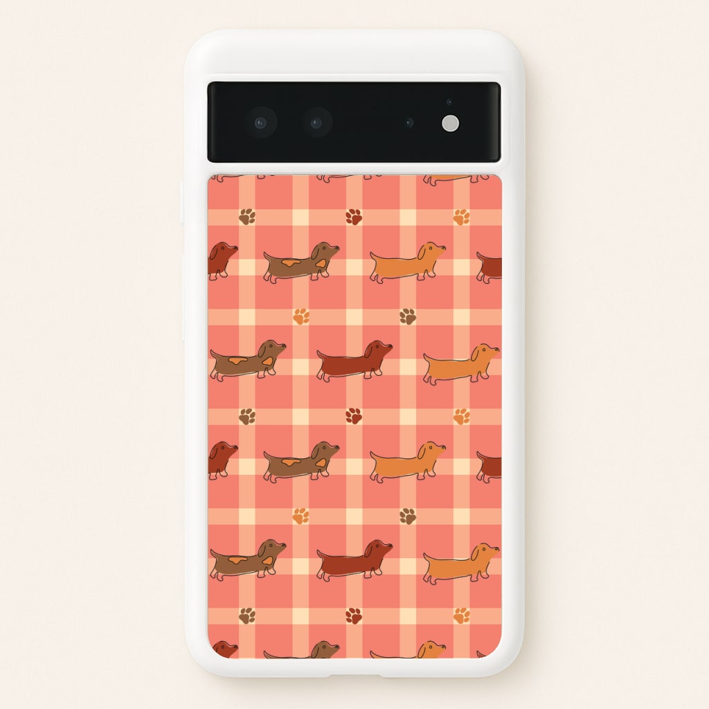 Tartan Dachshunds And Paws Pattern - Dog Patterns Phone Case for Google Pixel 6