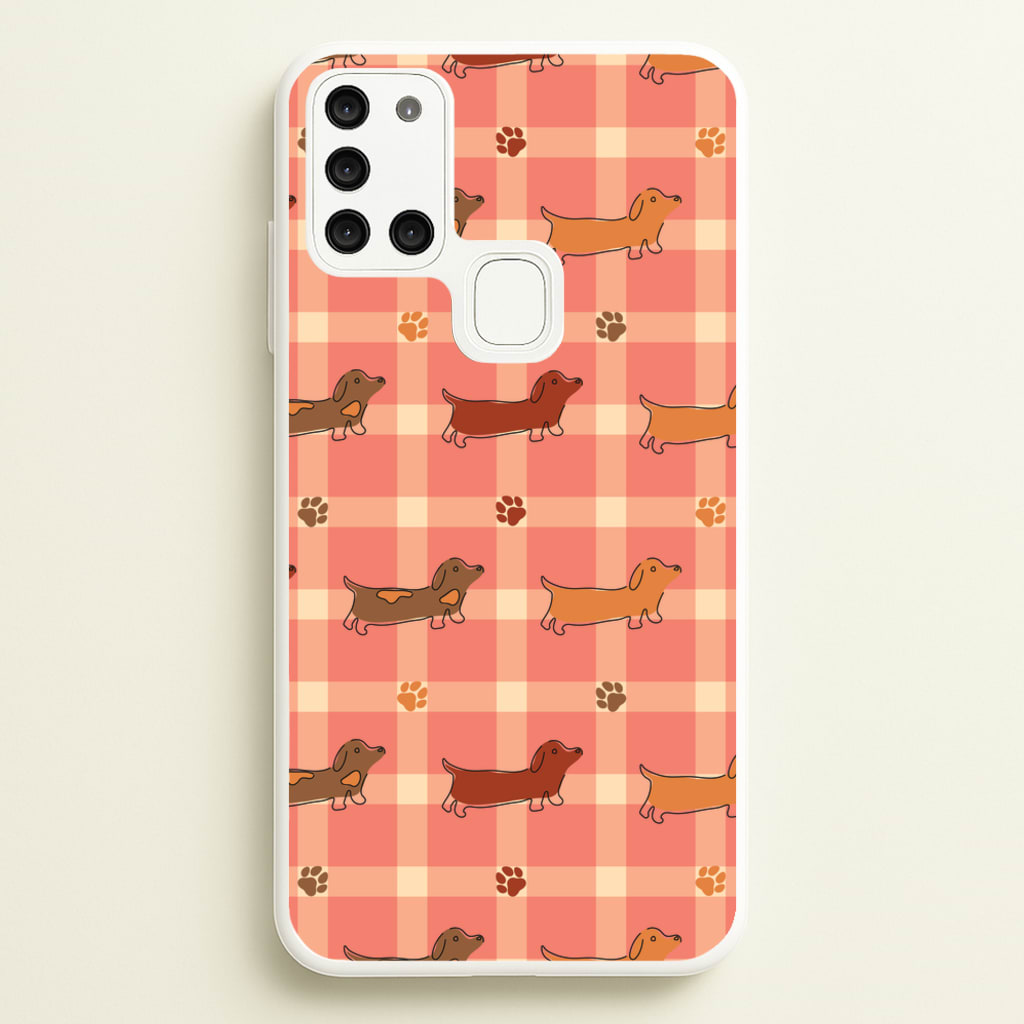 Tartan Dachshunds And Paws Pattern - Dog Patterns Phone Case for Galaxy A21s