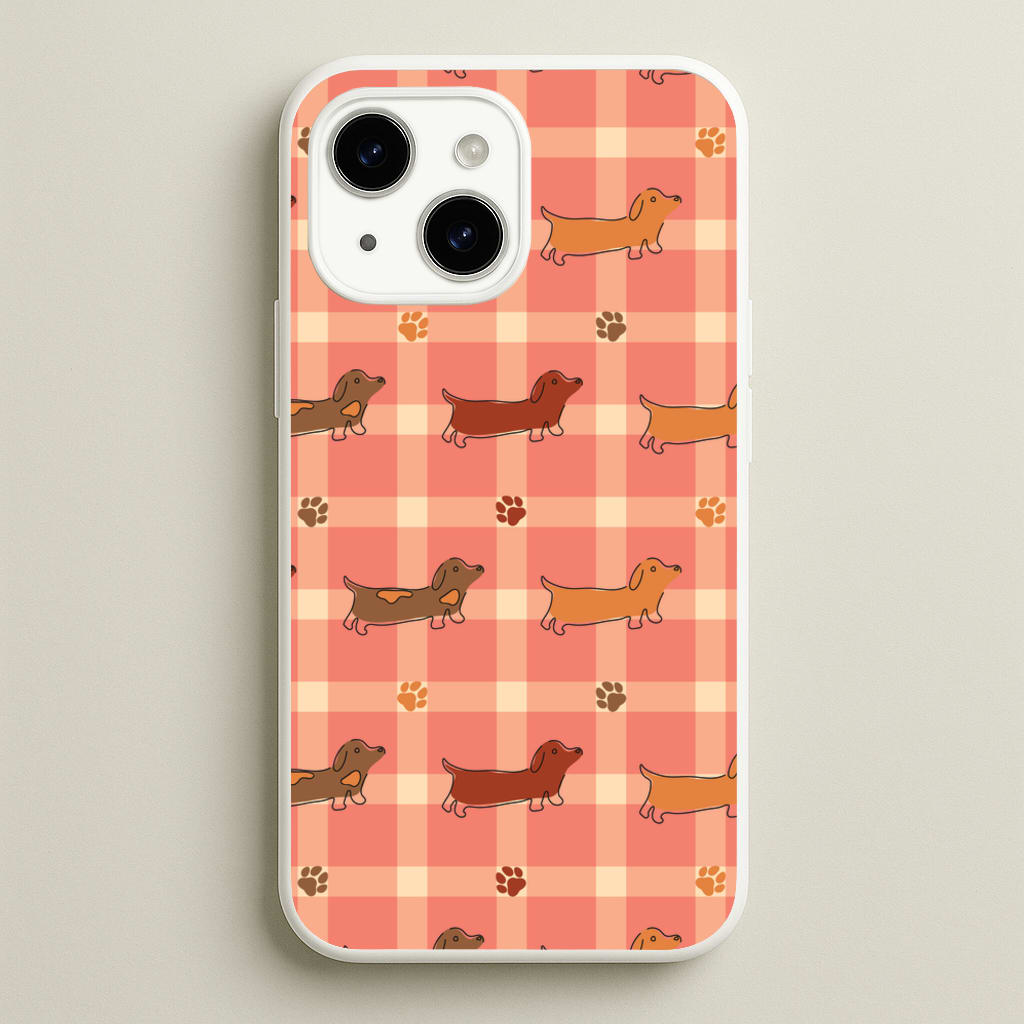 Tartan Dachshunds And Paws Pattern - Dog Patterns Phone Case for iPhone 14 Plus