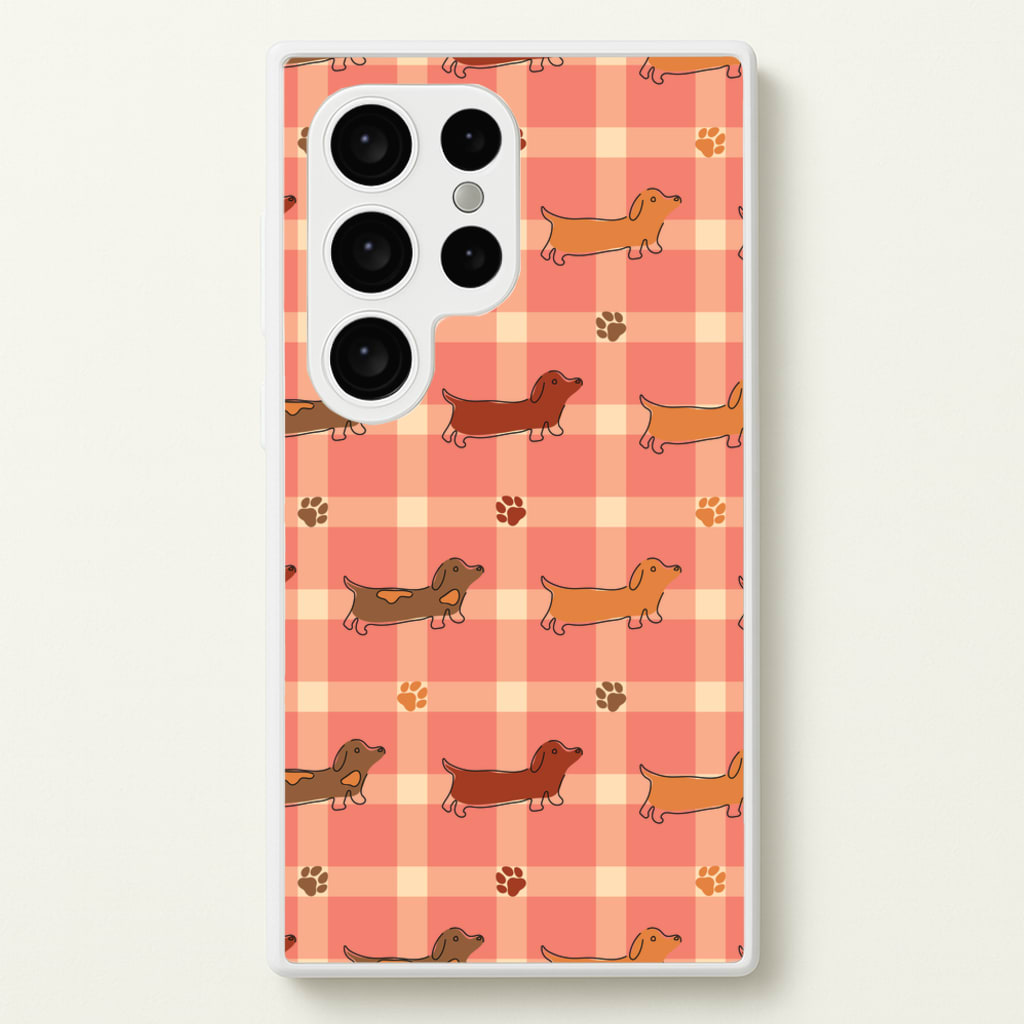 Tartan Dachshunds And Paws Pattern - Dog Patterns Phone Case for Galaxy S24 Ultra