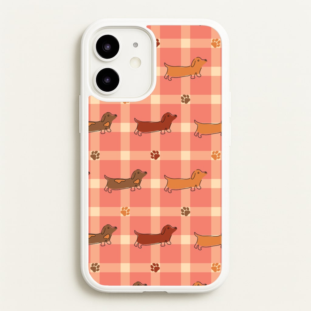 Tartan Dachshunds And Paws Pattern - Dog Patterns Phone Case for iPhone 12 Mini