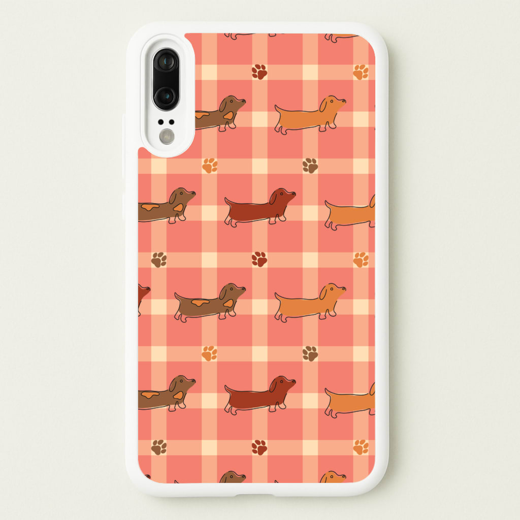 Tartan Dachshunds And Paws Pattern - Dog Patterns Phone Case for Huawei P20