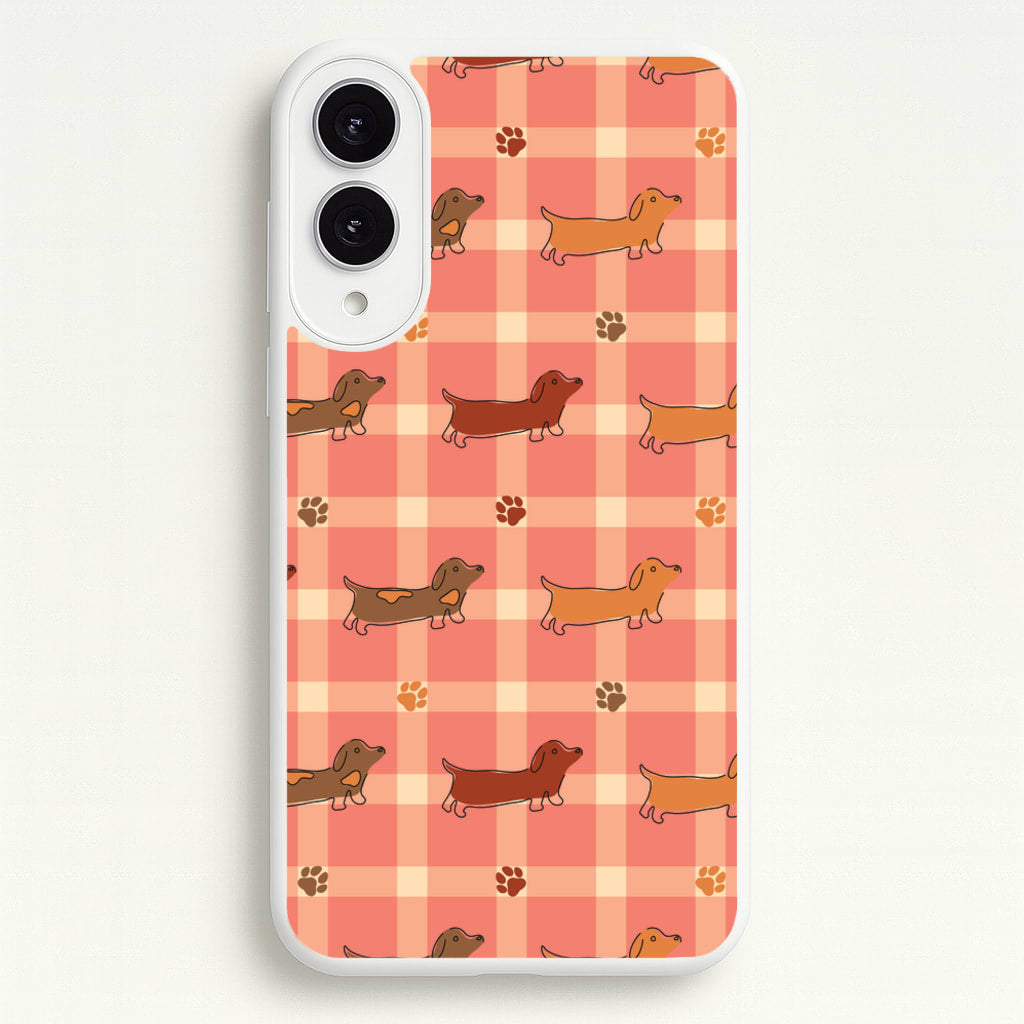 Tartan Dachshunds And Paws Pattern - Dog Patterns Phone Case for Galaxy S25 Edge