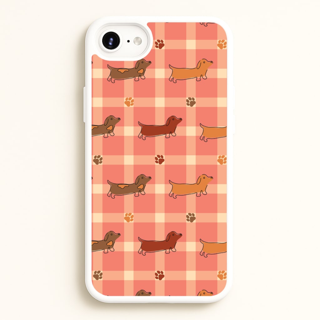 Tartan Dachshunds And Paws Pattern - Dog Patterns Phone Case for iPhone 6 Plus / 7 Plus / 8 Plus