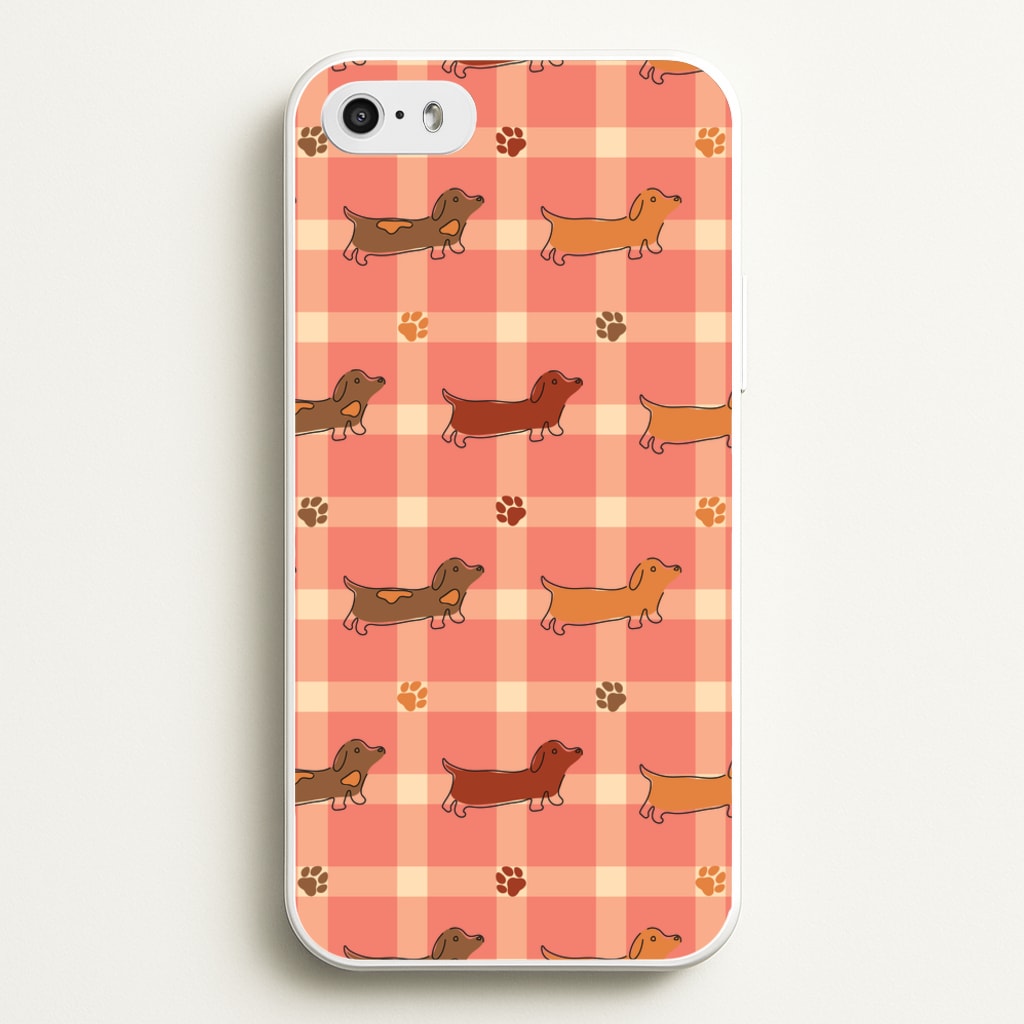 Tartan Dachshunds And Paws Pattern - Dog Patterns Phone Case for iPhone 5 / 5s / SE 2016