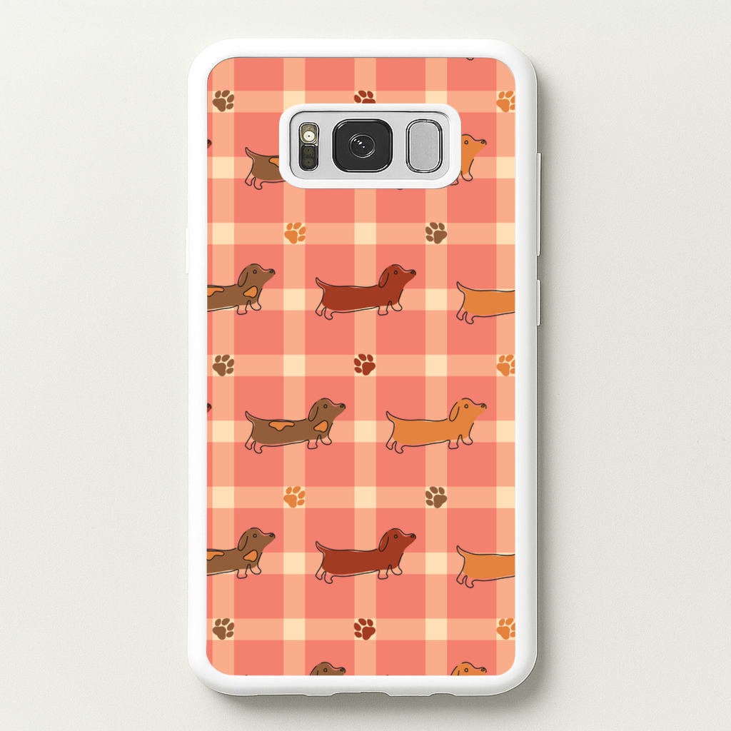 Tartan Dachshunds And Paws Pattern - Dog Patterns Phone Case for Galaxy S8
