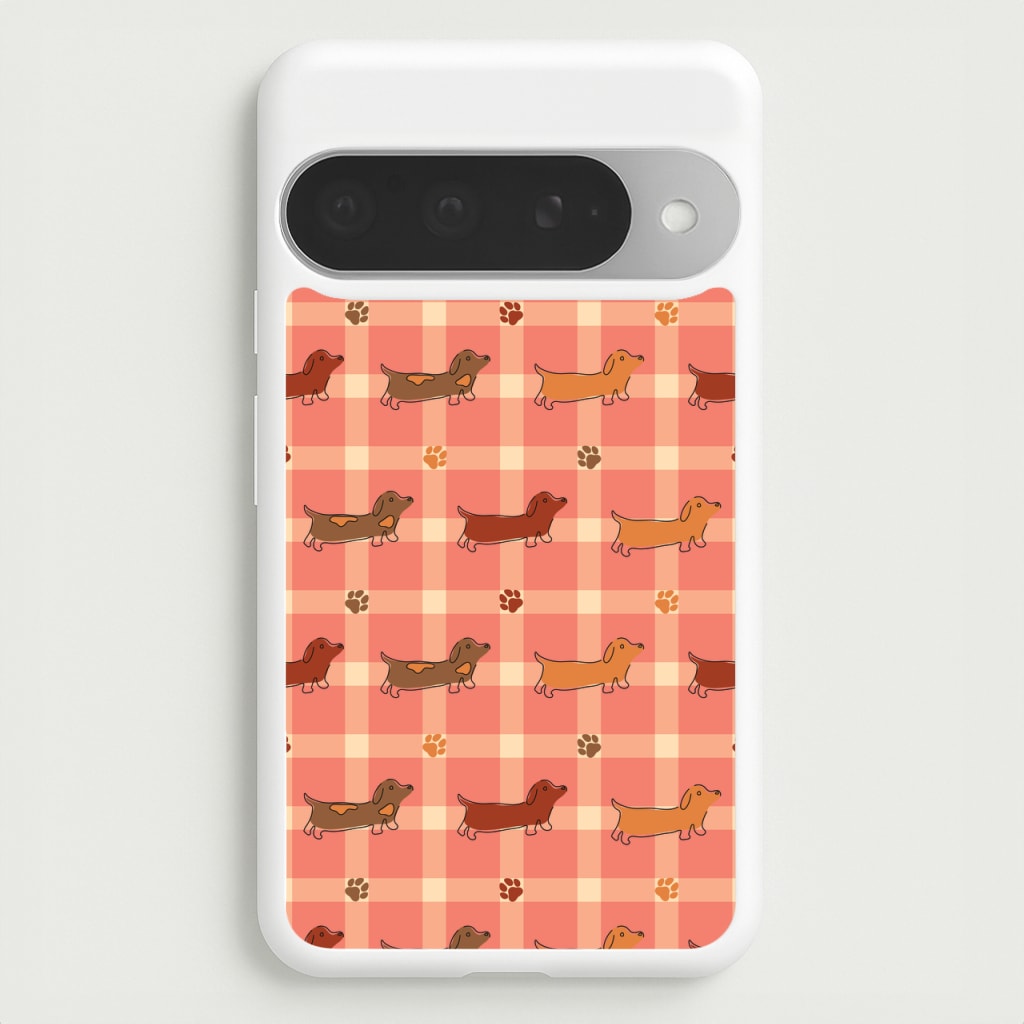 Tartan Dachshunds And Paws Pattern Phone Case for Google Pixel 10 Pro XL