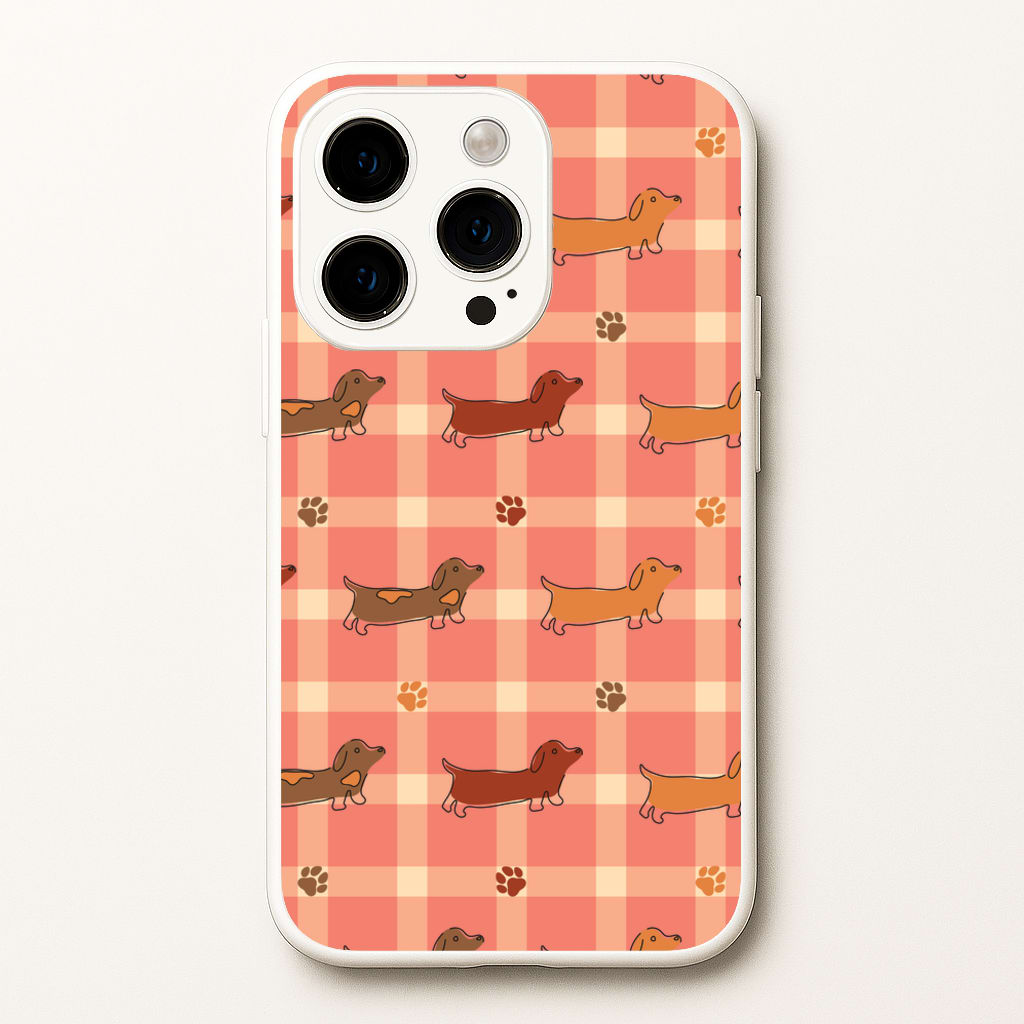 Tartan Dachshunds And Paws Pattern - Dog Patterns Phone Case for iPhone 14 Pro Max