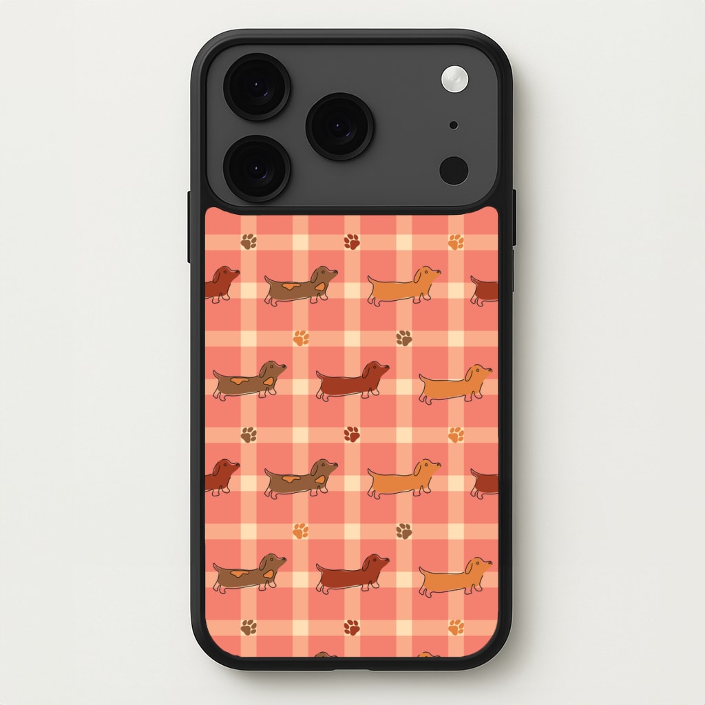 Tartan Dachshunds And Paws Pattern Phone Case for iPhone 17 Pro