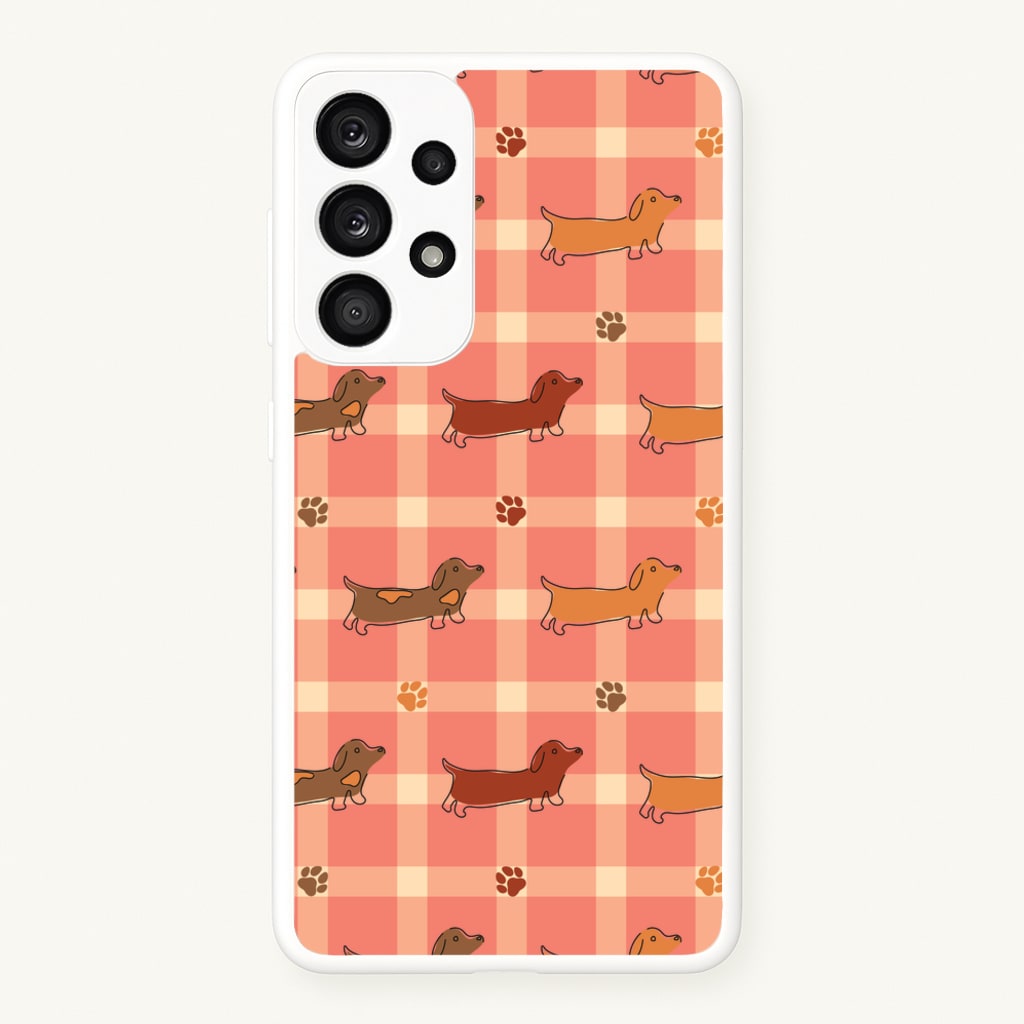 Tartan Dachshunds And Paws Pattern - Dog Patterns Phone Case for Galaxy A33