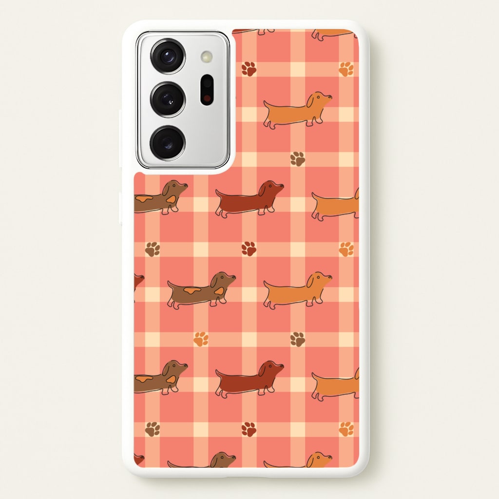 Tartan Dachshunds And Paws Pattern - Dog Patterns Phone Case for Galaxy Note 20 Ultra