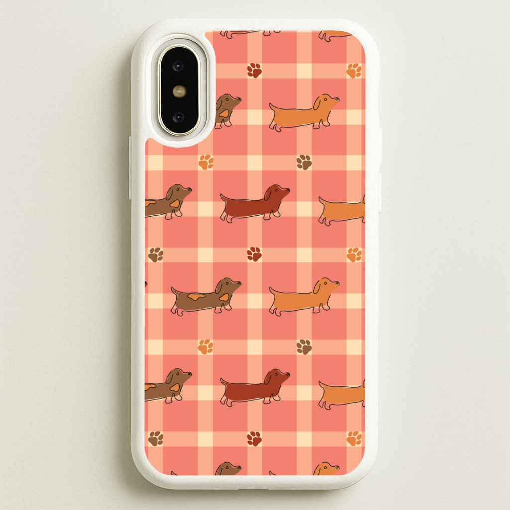 Tartan Dachshunds And Paws Pattern - Dog Patterns Phone Case for iPhone X / XS