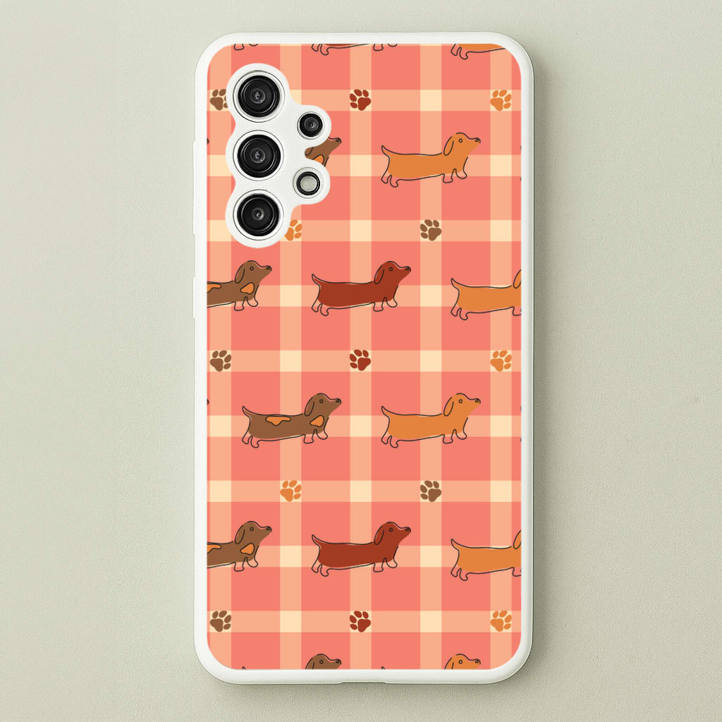 Tartan Dachshunds And Paws Pattern - Dog Patterns Phone Case for Galaxy A13