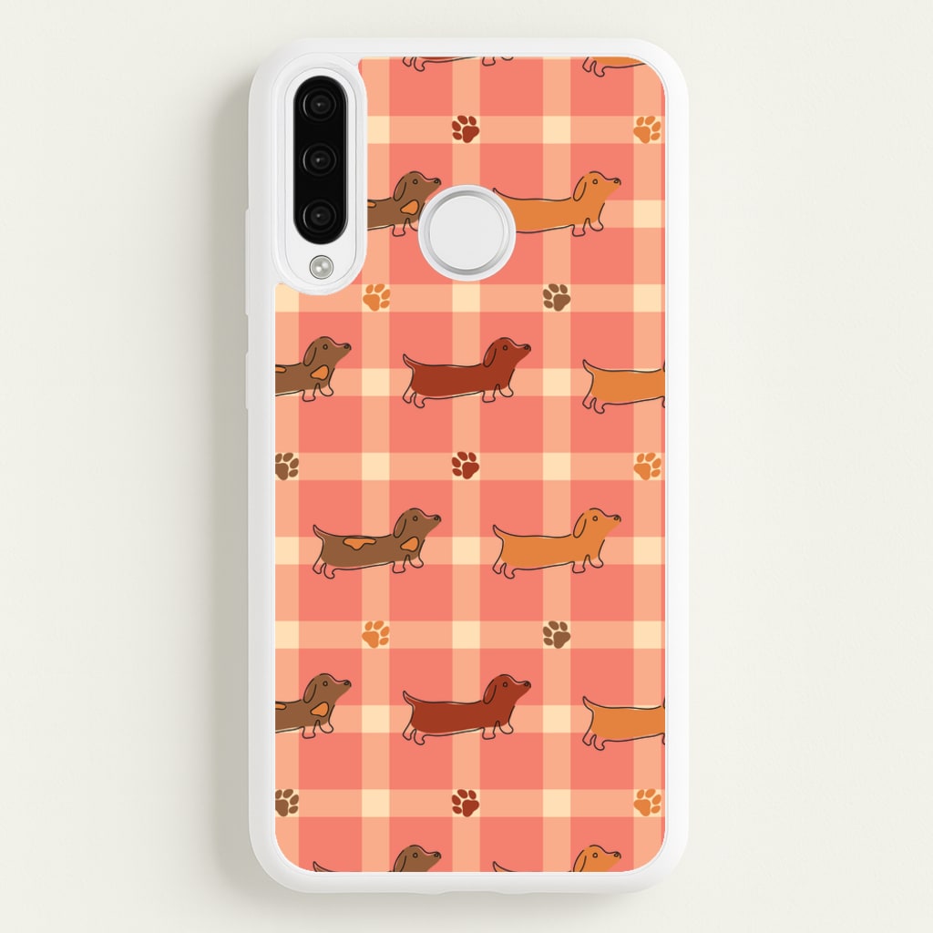 Tartan Dachshunds And Paws Pattern - Dog Patterns Phone Case for Huawei P30 Pro