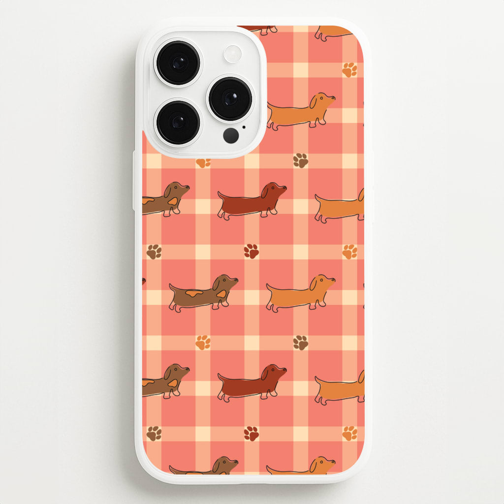 Tartan Dachshunds And Paws Pattern - Dog Patterns Phone Case for iPhone 13 Pro Max
