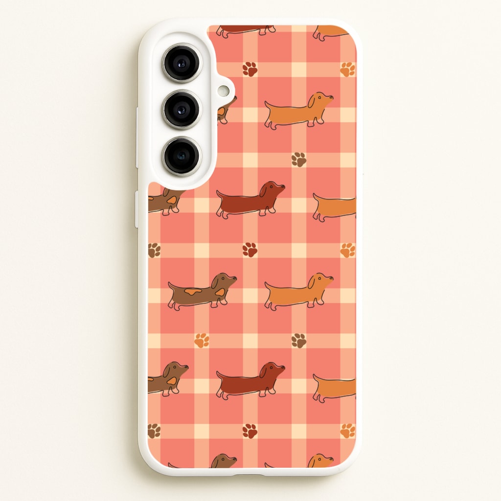 Tartan Dachshunds And Paws Pattern - Dog Patterns Phone Case for Galaxy A56