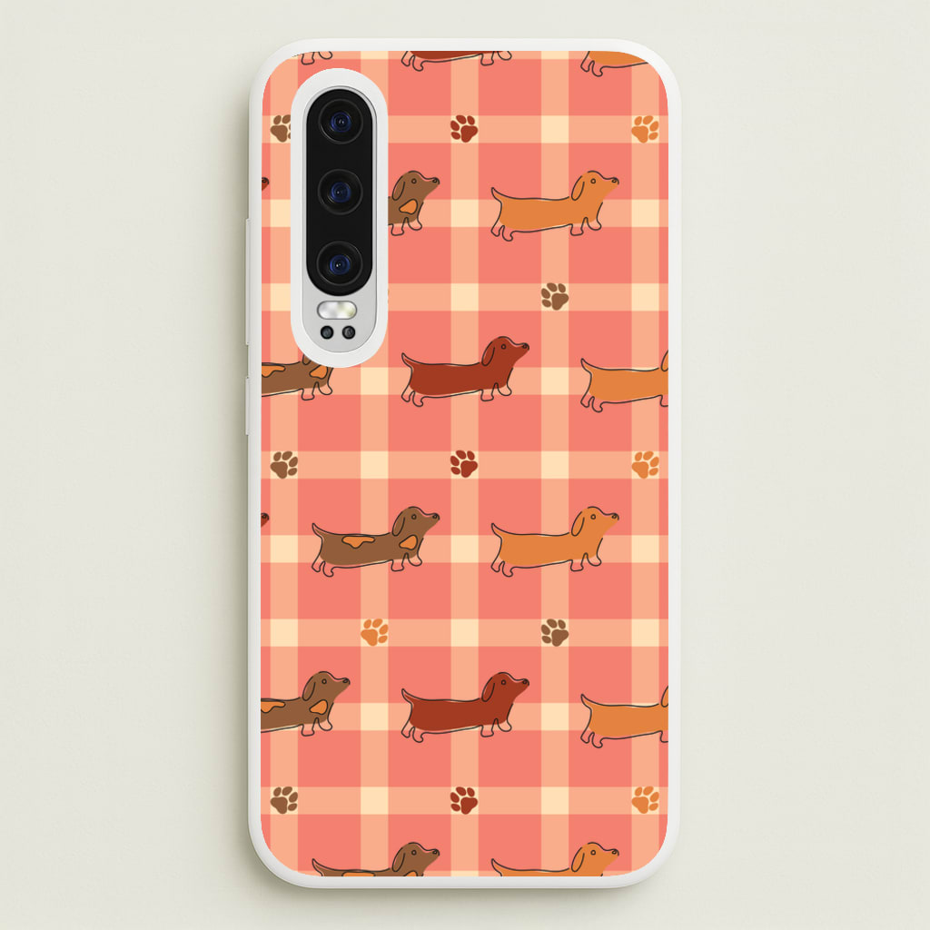 Tartan Dachshunds And Paws Pattern - Dog Patterns Phone Case for Huawei P30