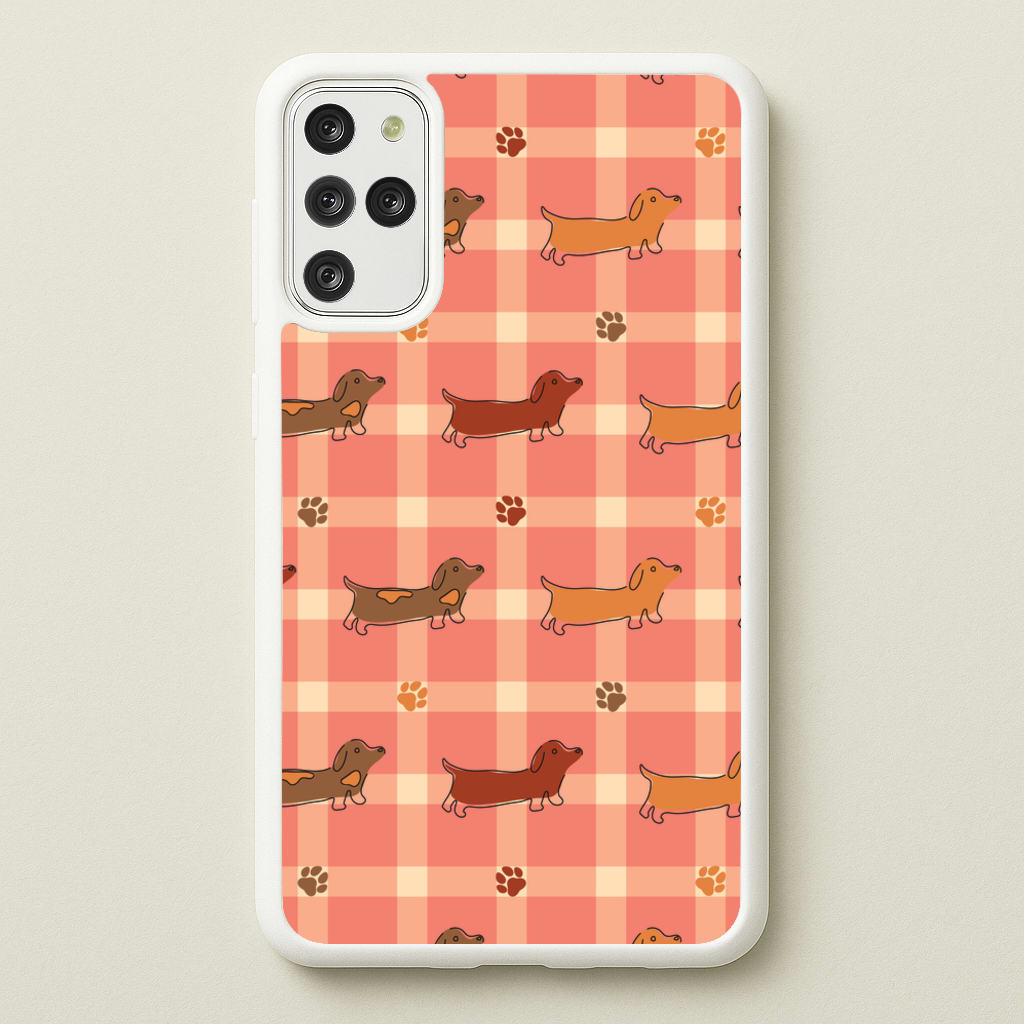 Tartan Dachshunds And Paws Pattern - Dog Patterns Phone Case for Galaxy S20 Plus