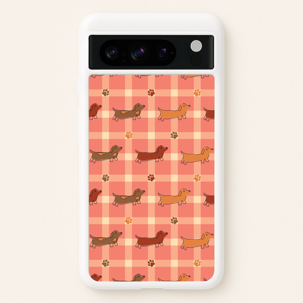 Tartan Dachshunds And Paws Pattern - Dog Patterns Phone Case for Google Pixel 8 Pro