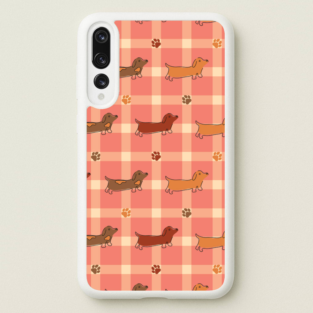 Tartan Dachshunds And Paws Pattern - Dog Patterns Phone Case for Huawei P20 Pro