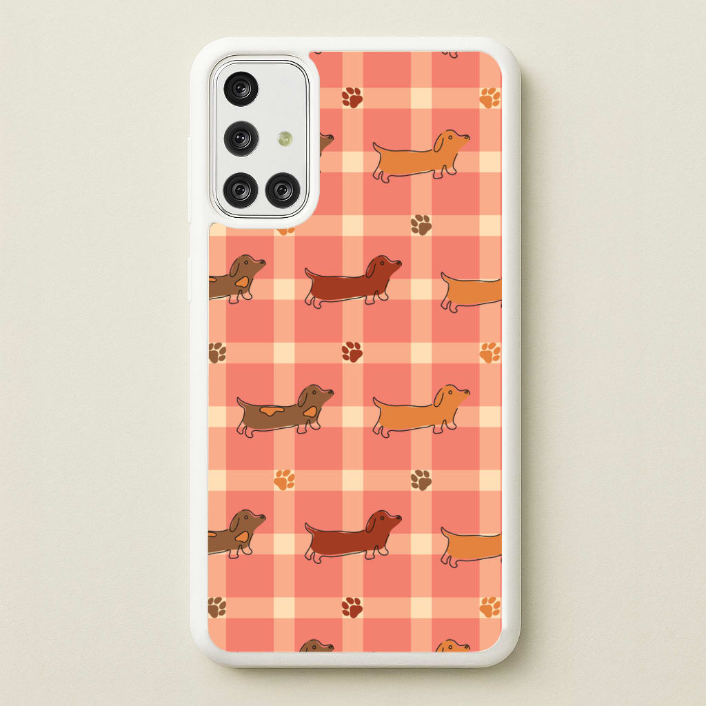 Tartan Dachshunds And Paws Pattern - Dog Patterns Phone Case for Galaxy A71