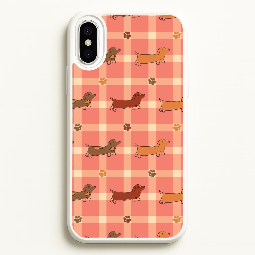 Tartan Dachshunds And Paws Pattern - Dog Patterns Phone Case for iPhone XS Max