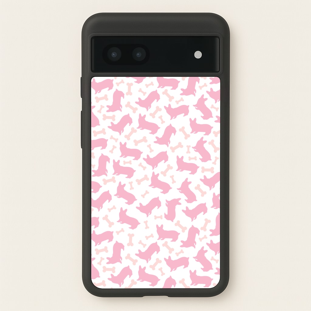 Pink Corgi Silhouette Pattern - Dog Patterns Phone Case for Google Pixel 7a