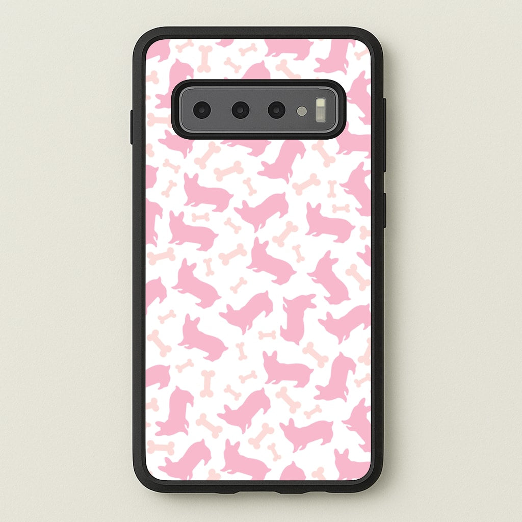 Pink Corgi Silhouette Pattern - Dog Patterns Phone Case for Galaxy S10 Plus