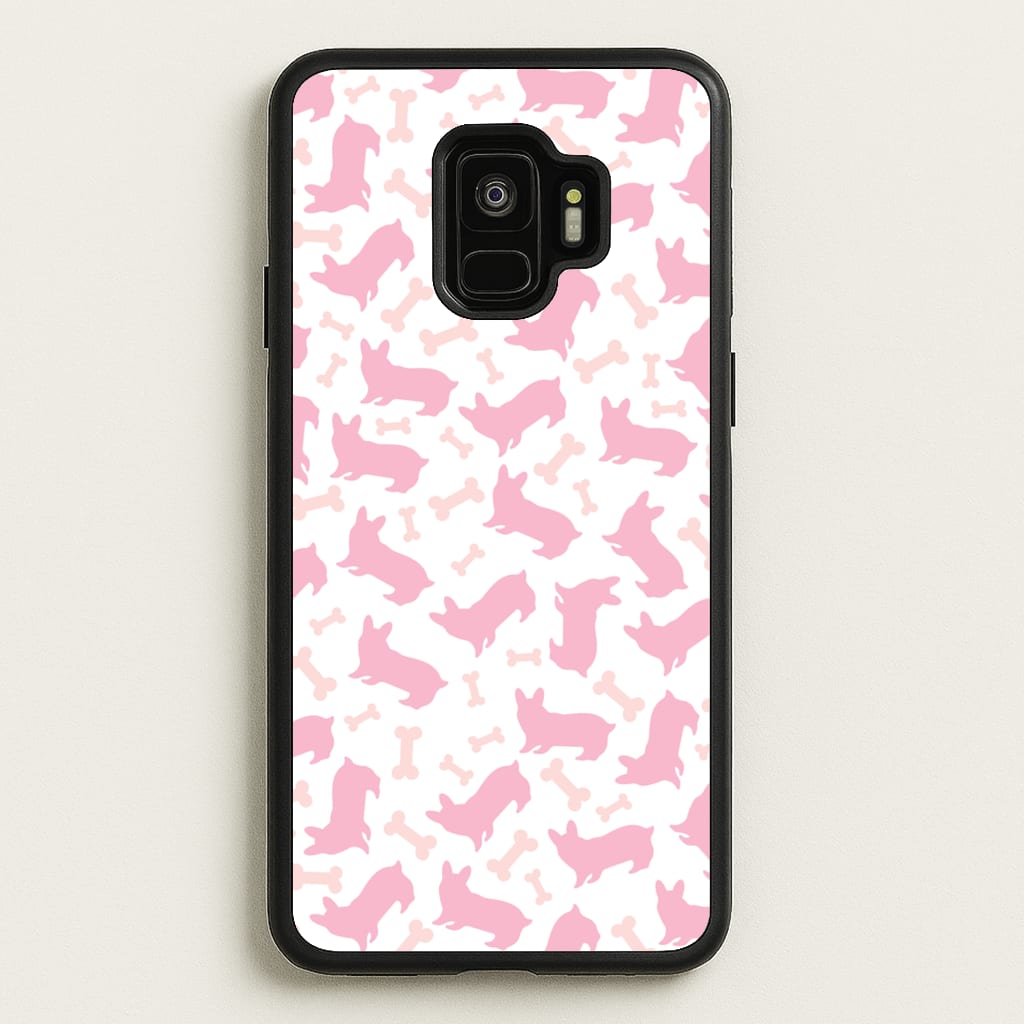 Pink Corgi Silhouette Pattern - Dog Patterns Phone Case for Galaxy S9