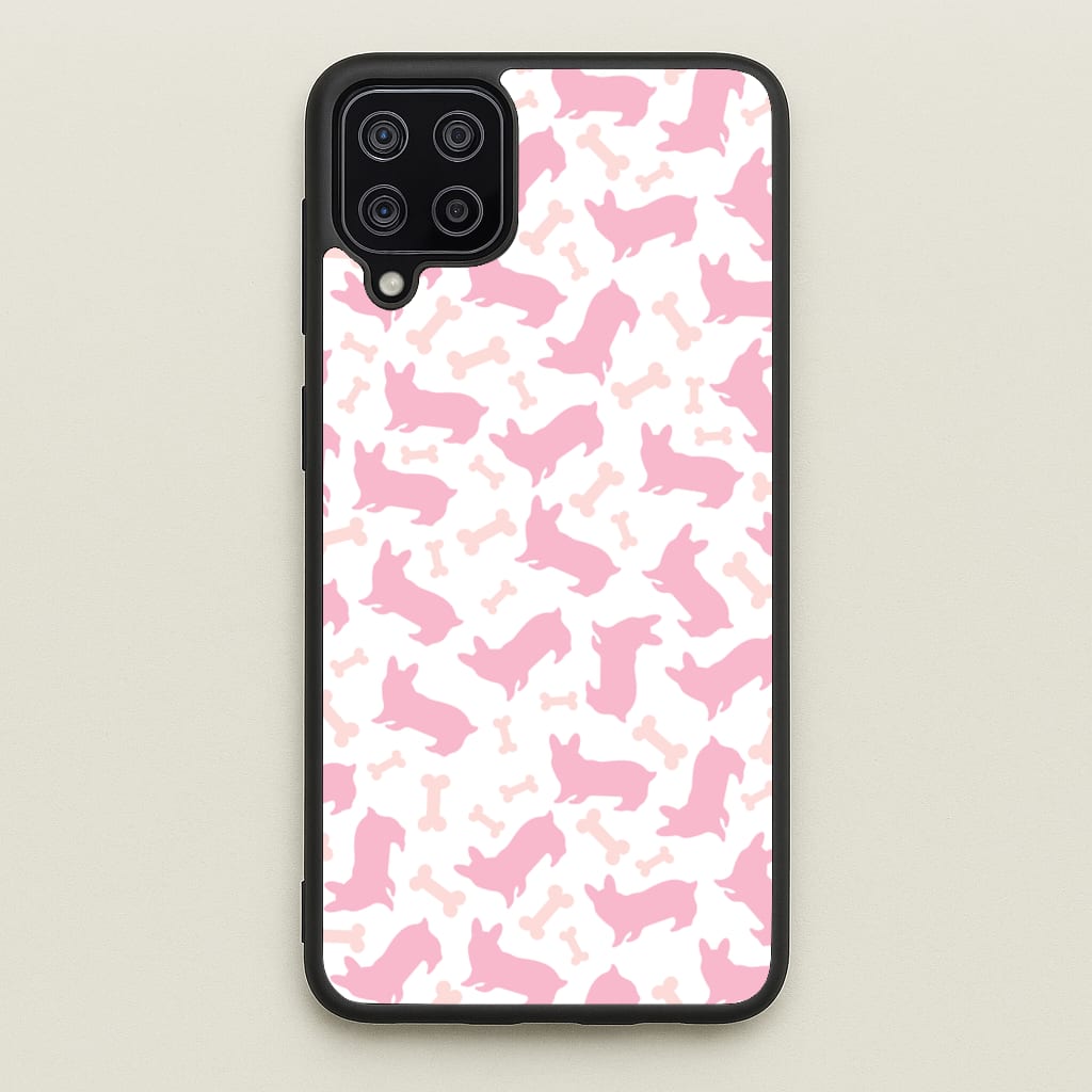 Pink Corgi Silhouette Pattern - Dog Patterns Phone Case for Galaxy A12