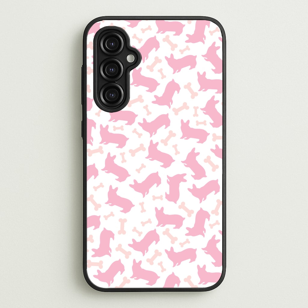 Pink Corgi Silhouette Pattern - Dog Patterns Phone Case for Galaxy A14