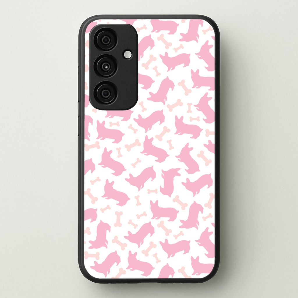 Pink Corgi Silhouette Pattern - Dog Patterns Phone Case for Galaxy A35
