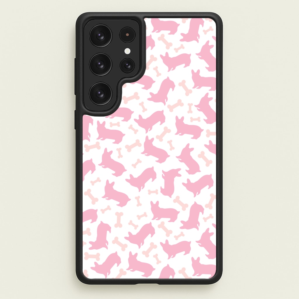 Pink Corgi Silhouette Pattern - Dog Patterns Phone Case for Galaxy S22 Ultra