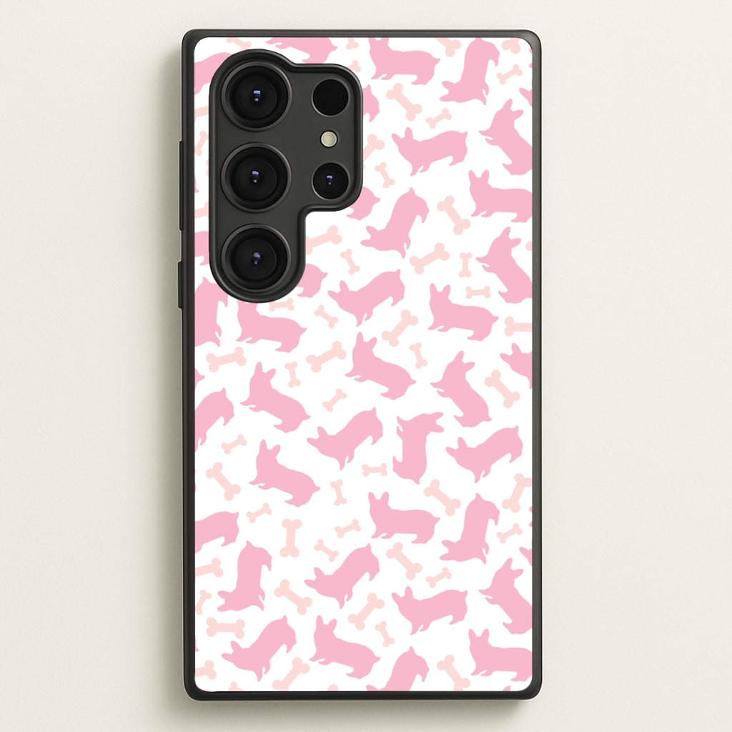 Pink Corgi Silhouette Pattern - Dog Patterns Phone Case for Galaxy S25 Ultra