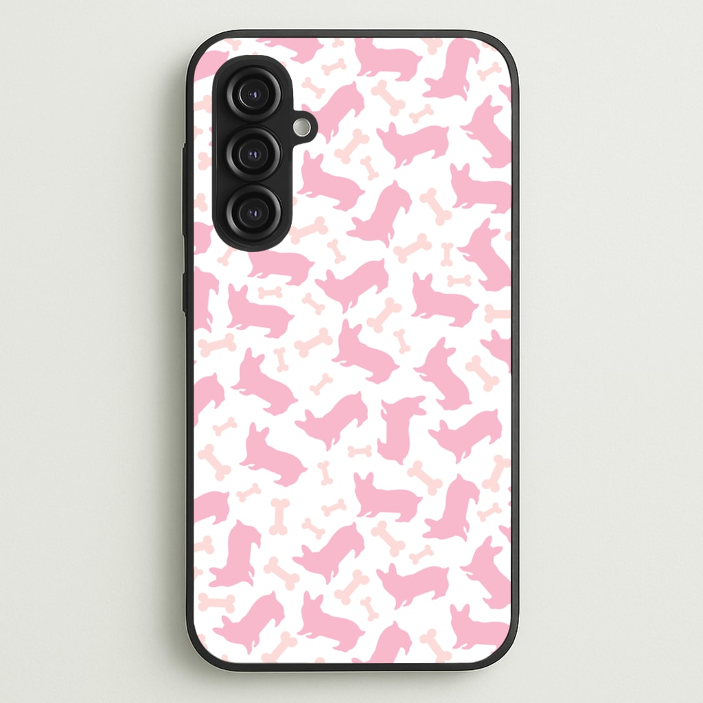 Pink Corgi Silhouette Pattern - Dog Patterns Phone Case for Galaxy S23FE