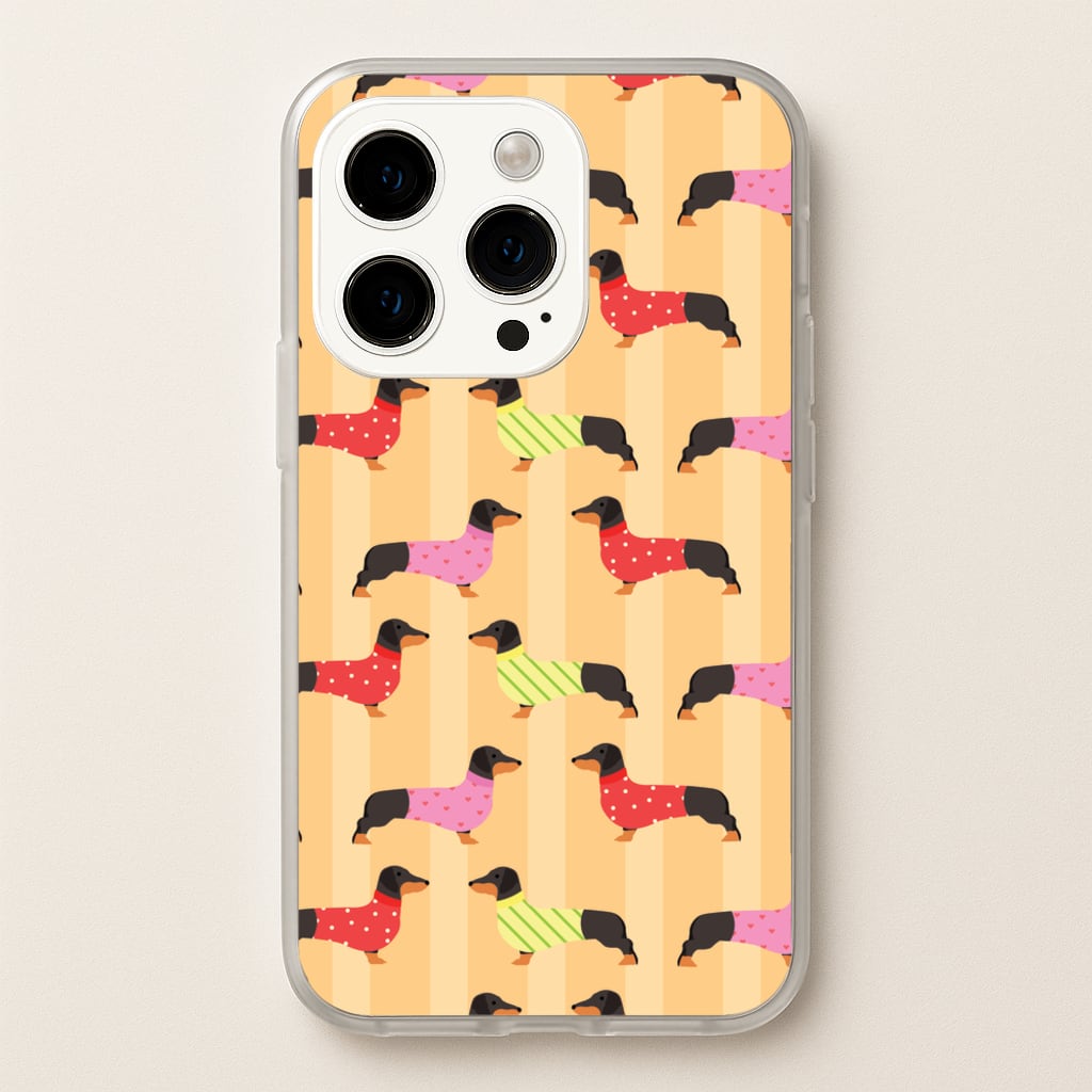 Dachshunds In Sweaters Pattern - Dog Patterns Phone Case for iPhone 14 Pro