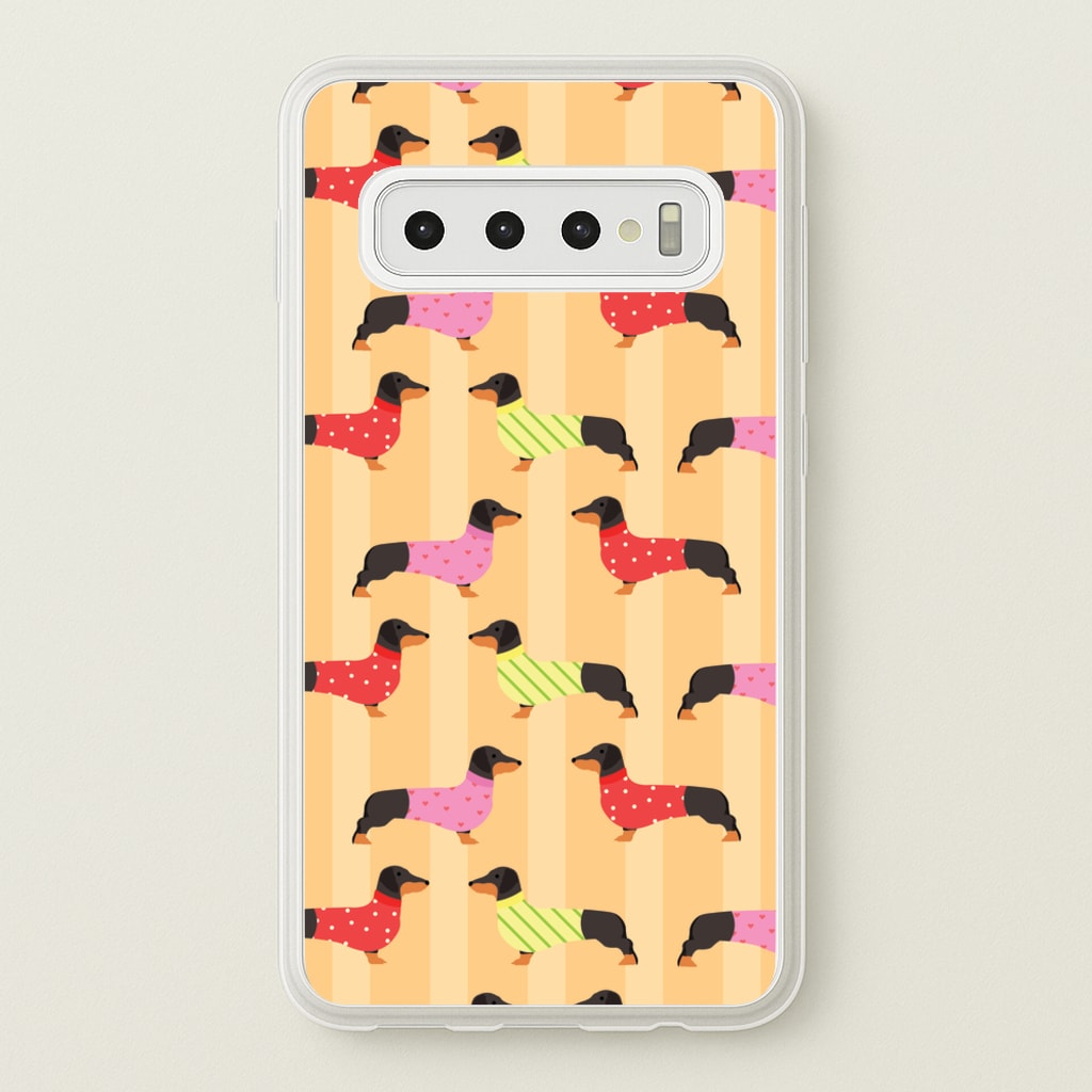Dachshunds In Sweaters Pattern - Dog Patterns Phone Case for Galaxy S10 Plus